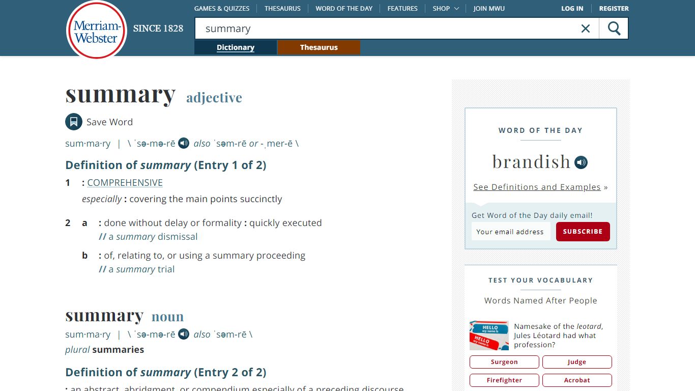 Summary Definition & Meaning - Merriam-Webster