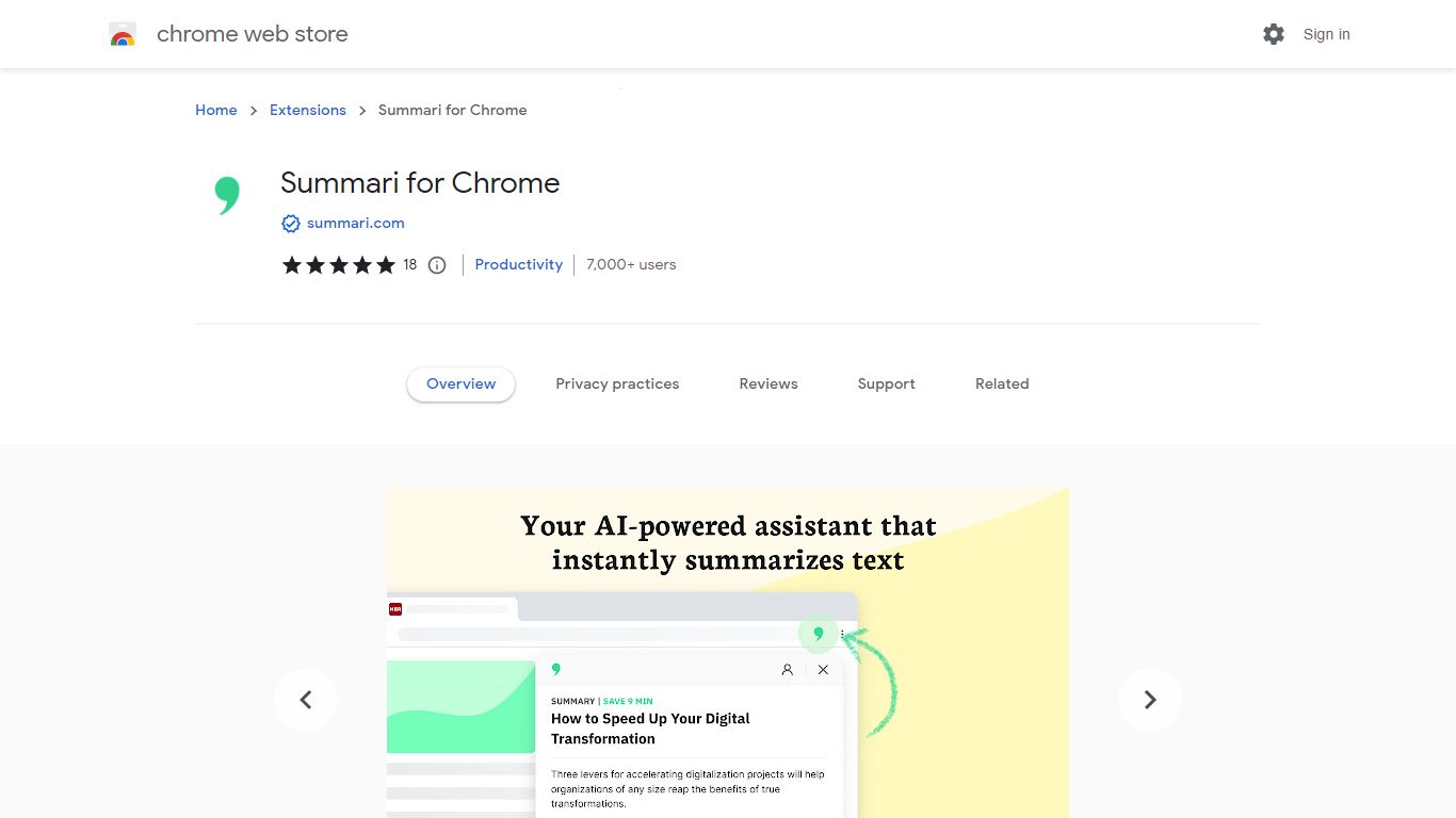 Summari for Chrome - Chrome Web Store